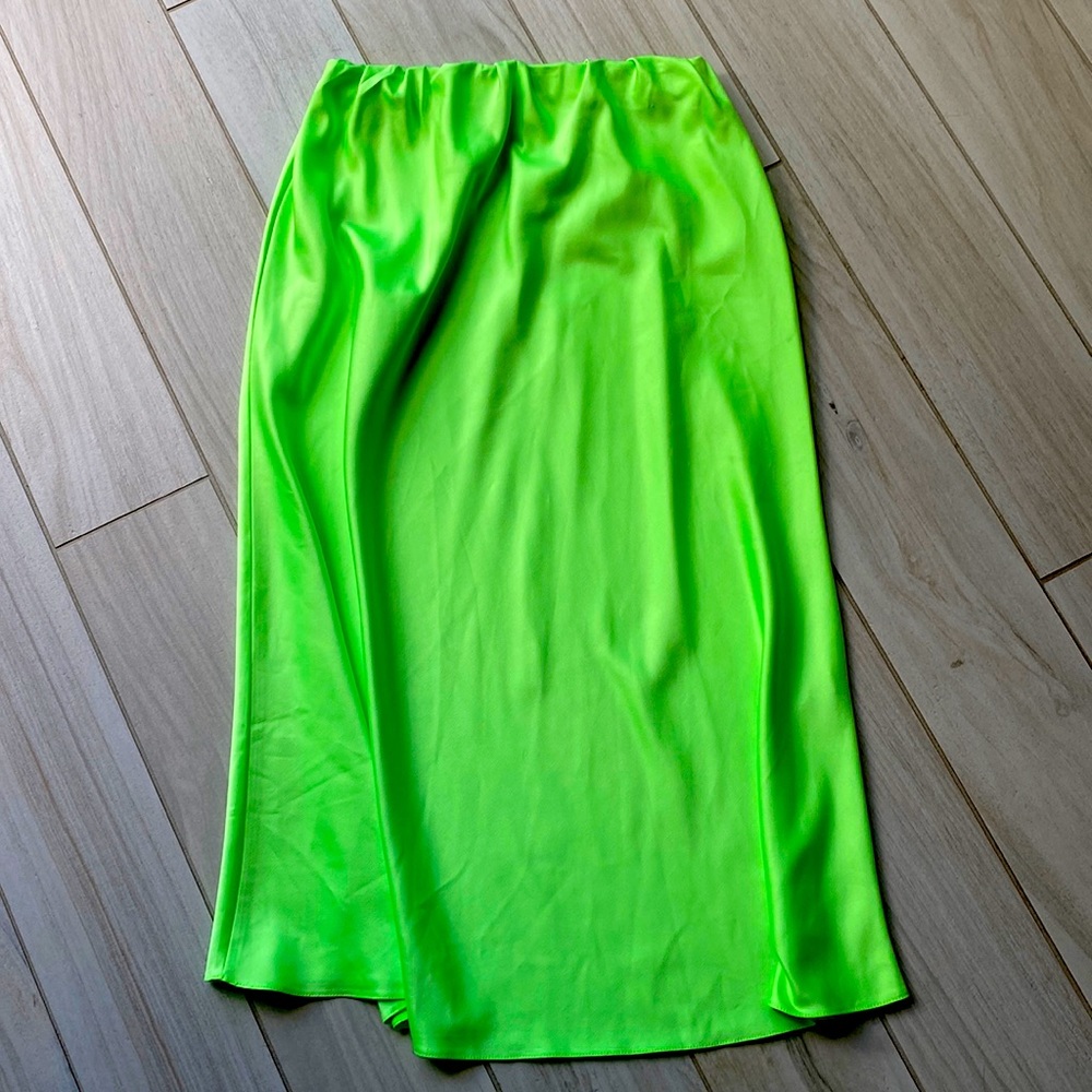ASOS satin slip skirt - elastic waist size 12 neon green
